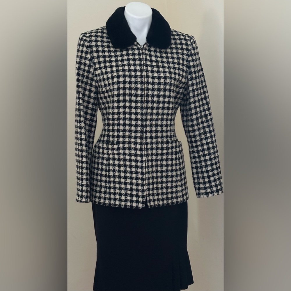 Georges Rech Paris Vintage Black White Houndstooth Fox four Collar Blazer Sz L.